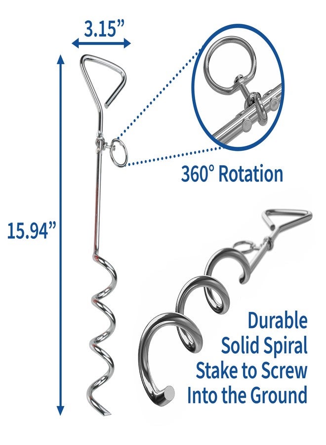 MeasuPro Chrome Dog Tie-Out Stake & 25 Foot Cable, Stainless Steel Heavy-Duty Outdoor Yard Camping Corkscrew Anchor stake Design with Tangle-Free 360 Swivel Hook for Dogs Play Boundary for Puppies & Adult Dogs - Image 5