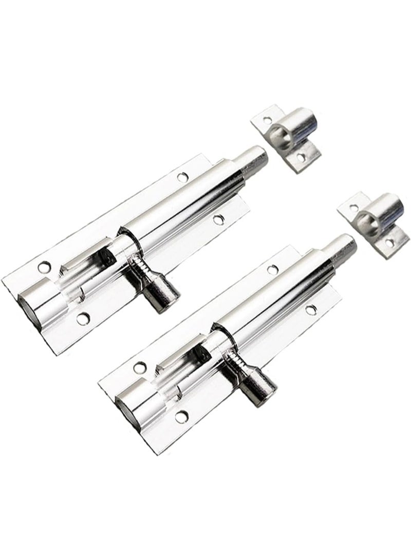 Emerald 2 Pack 4 Inch TOWER BOLT CP Lock, Heavy Duty Slide Latch Lock, Security Sliding Latch Lock, Door Latch Lock Slide Bolt, Silver - Image 1