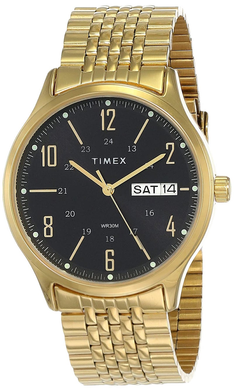 TIMEX Classics Analog Watch for man with Black Round Dial & Gold Stainless Steel Bracelet Band Water Resistant Men's Wrist Watches - TW0TG6504 - Image 1