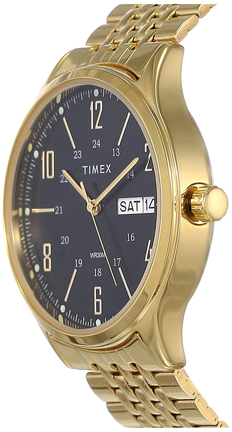 TIMEX Classics Analog Watch for man with Black Round Dial & Gold Stainless Steel Bracelet Band Water Resistant Men's Wrist Watches - TW0TG6504 - Image 2