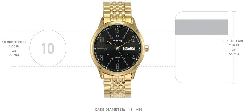 TIMEX Classics Analog Watch for man with Black Round Dial & Gold Stainless Steel Bracelet Band Water Resistant Men's Wrist Watches - TW0TG6504 - Image 3