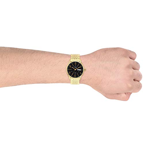 TIMEX Classics Analog Watch for man with Black Round Dial & Gold Stainless Steel Bracelet Band Water Resistant Men's Wrist Watches - TW0TG6504 - Image 4