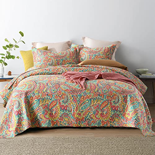 ENASAL Cotton Bedspread Quilt Sets, Reversible Bedding Coverlet Sets Comforter, Floral Paisley Bedspread (Gorgeous, Queen Size) - Image 1