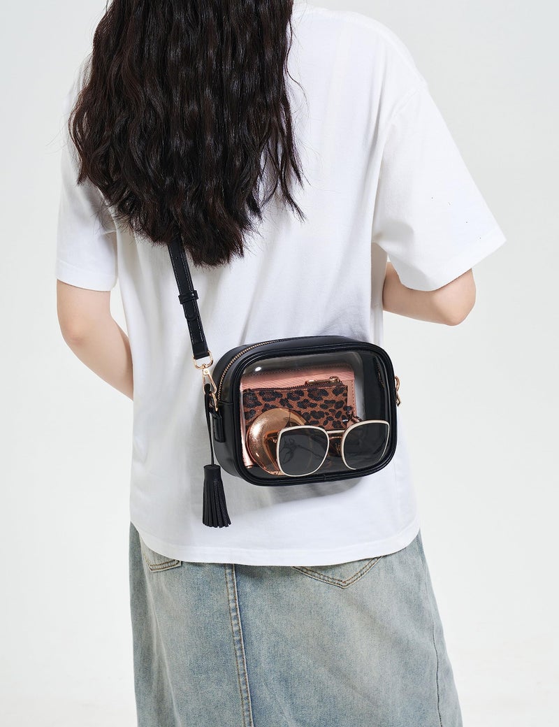 Yarnic Clear Bag Stadium Approved, PVC Clearly Crossbody Purse Small Transparent Crossbody Bags with Adjustable Shoulder Strap for Women Sports Event Concert (Black) - Image 3