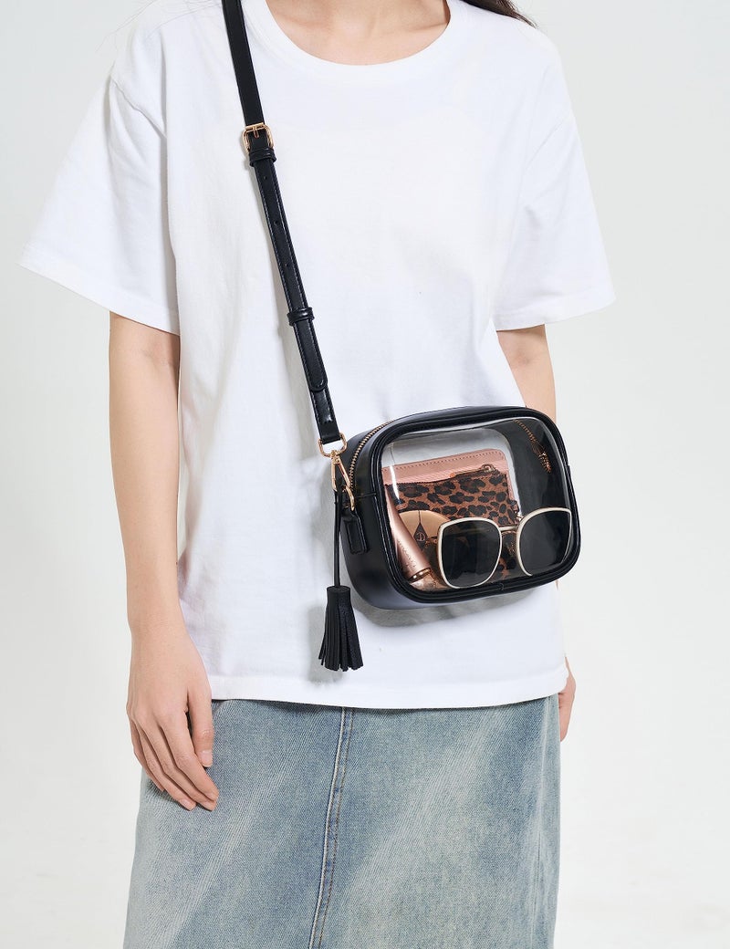 Yarnic Clear Bag Stadium Approved, PVC Clearly Crossbody Purse Small Transparent Crossbody Bags with Adjustable Shoulder Strap for Women Sports Event Concert (Black) - Image 2