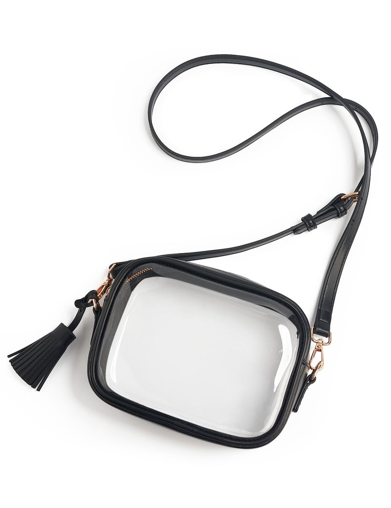 Yarnic Clear Bag Stadium Approved, PVC Clearly Crossbody Purse Small Transparent Crossbody Bags with Adjustable Shoulder Strap for Women Sports Event Concert (Black) - Image 1