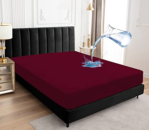 Sufdari Twin Mattress Protector Waterproof Twin Size Mattress Cover 18 Deep Pocket Fitted Sheet Style with Elastic Rubber Band  Dark Red