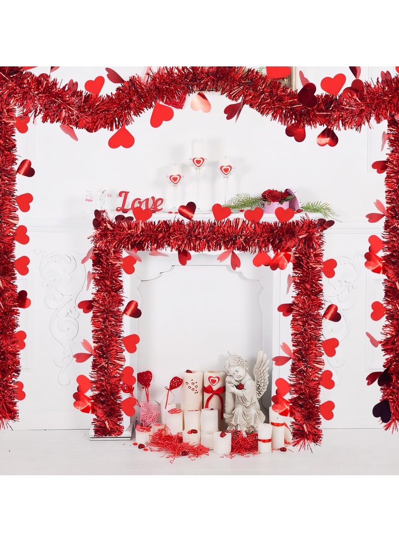 Mordely 6.5FT Valentine's Day Tinsel Garland, 2 Pieces Red Heart Metallic Twist Garland Valentines Tree Hanging Garland for Home Wedding Party Valentine's Day Decorations - Image 5
