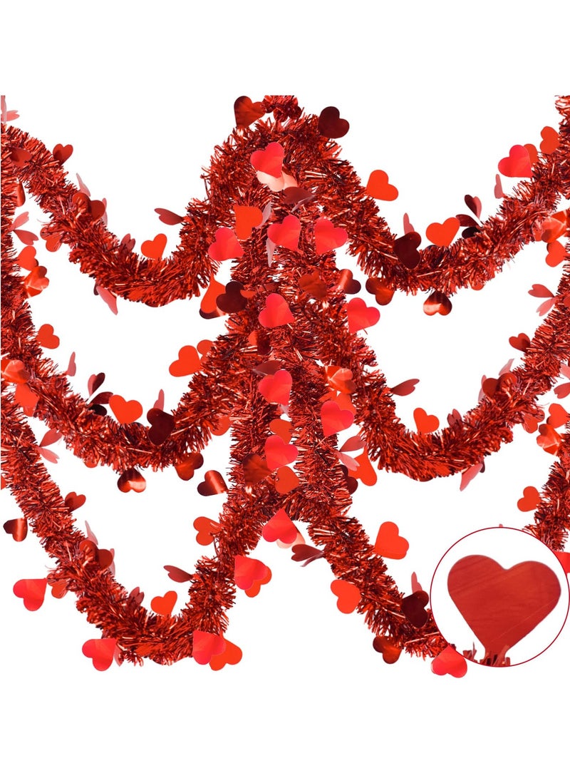 Mordely 6.5FT Valentine's Day Tinsel Garland, 2 Pieces Red Heart Metallic Twist Garland Valentines Tree Hanging Garland for Home Wedding Party Valentine's Day Decorations - Image 1