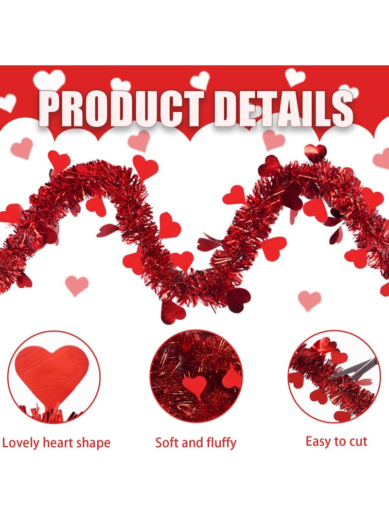 Mordely 6.5FT Valentine's Day Tinsel Garland, 2 Pieces Red Heart Metallic Twist Garland Valentines Tree Hanging Garland for Home Wedding Party Valentine's Day Decorations - Image 2
