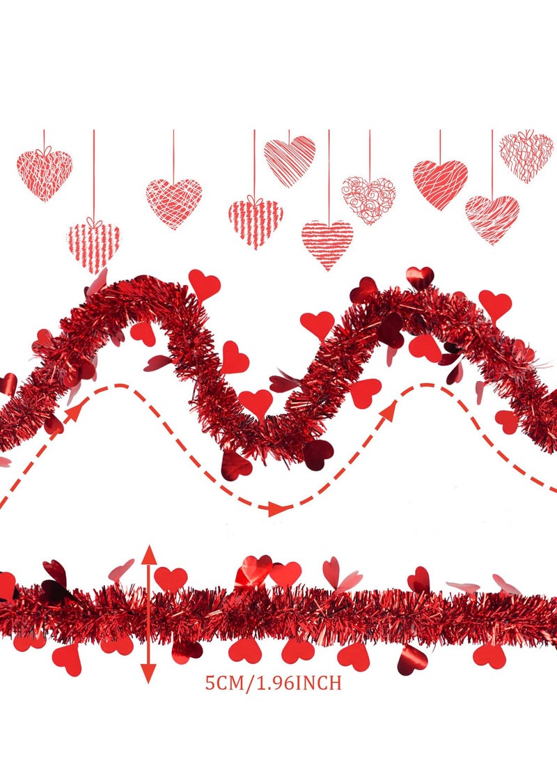 Mordely 6.5FT Valentine's Day Tinsel Garland, 2 Pieces Red Heart Metallic Twist Garland Valentines Tree Hanging Garland for Home Wedding Party Valentine's Day Decorations - Image 3
