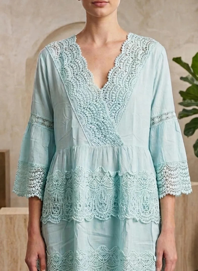 Alaya sky blue Women Embroidered  Rayon Midi Dress -AL3712 for Women | Best Price UAE