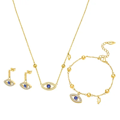 POLICE Vision Gold Plated Necklace, Bracelet, Earrings with Crystals Set Box for Women's