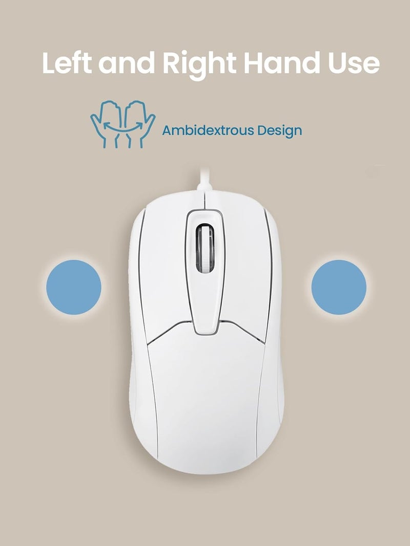بيريكس PERIMICE-209CW ماوس بصري سلكي من نوع USB Type C - كابل بطول 4.9 قدم - 1000 نقطة في البوصة - أبيض - Image 4