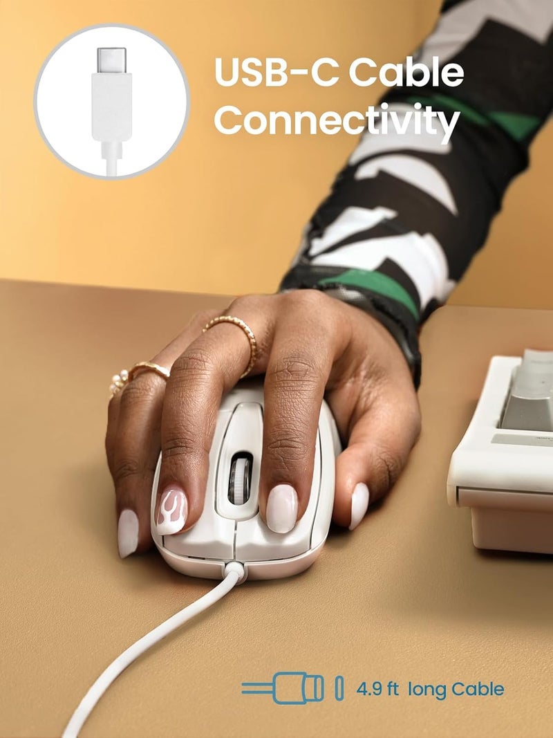 بيريكس PERIMICE-209CW ماوس بصري سلكي من نوع USB Type C - كابل بطول 4.9 قدم - 1000 نقطة في البوصة - أبيض - Image 2