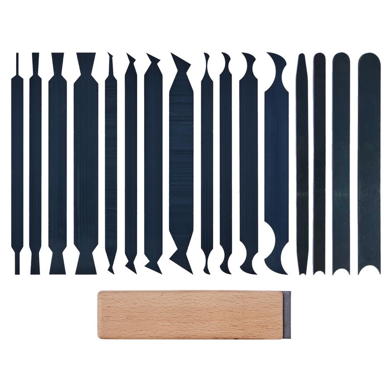 HERMIT TOOLS New Cabinet Scraper Cards and Cabinet Scraper Burnisher with 16 Piece Multi-Shaped Scraper Set Suitable for Various Small space and Small-Sized Tasks (HTCSCS17) - Image 1