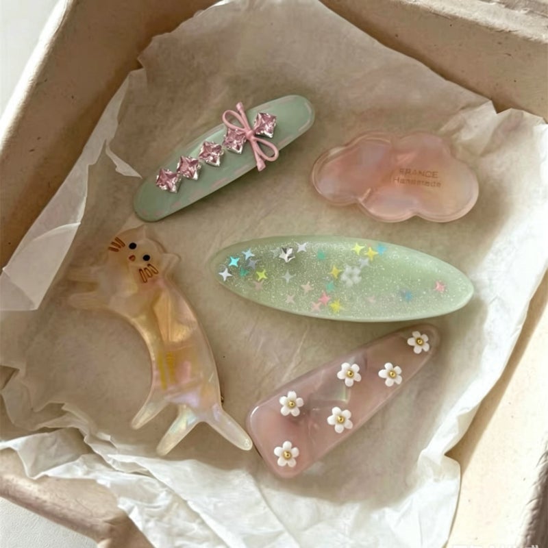Cute Hair Clips Set - Colorful Star Cat Flower Clips for Forehead Bangs - Image 1