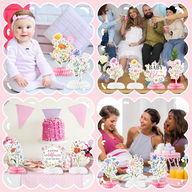 YTGUVBK Baby in Bloom Baby Shower Decorations Honeycomb Centerpiece, 12PCS Wildflower Baby Shower Honeycomb Centerpiece A Little Wildflower Is On The Way Paper Centerpiece for Spring Floral Table Decor - Image 4