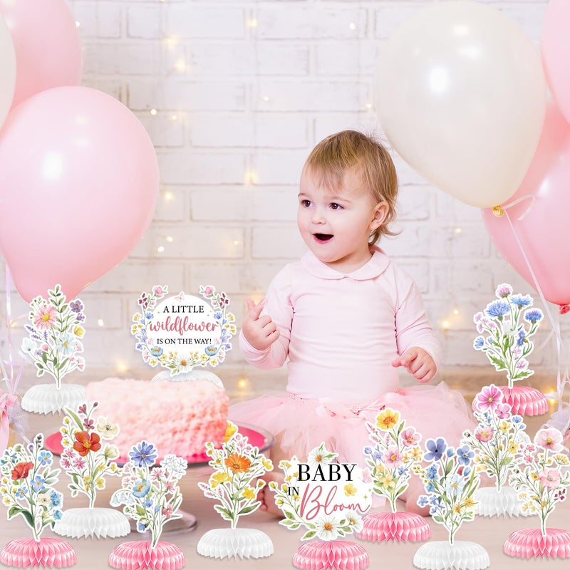 YTGUVBK Baby in Bloom Baby Shower Decorations Honeycomb Centerpiece, 12PCS Wildflower Baby Shower Honeycomb Centerpiece A Little Wildflower Is On The Way Paper Centerpiece for Spring Floral Table Decor - Image 5