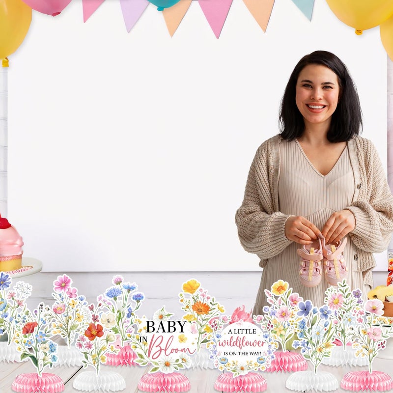 YTGUVBK Baby in Bloom Baby Shower Decorations Honeycomb Centerpiece, 12PCS Wildflower Baby Shower Honeycomb Centerpiece A Little Wildflower Is On The Way Paper Centerpiece for Spring Floral Table Decor - Image 3