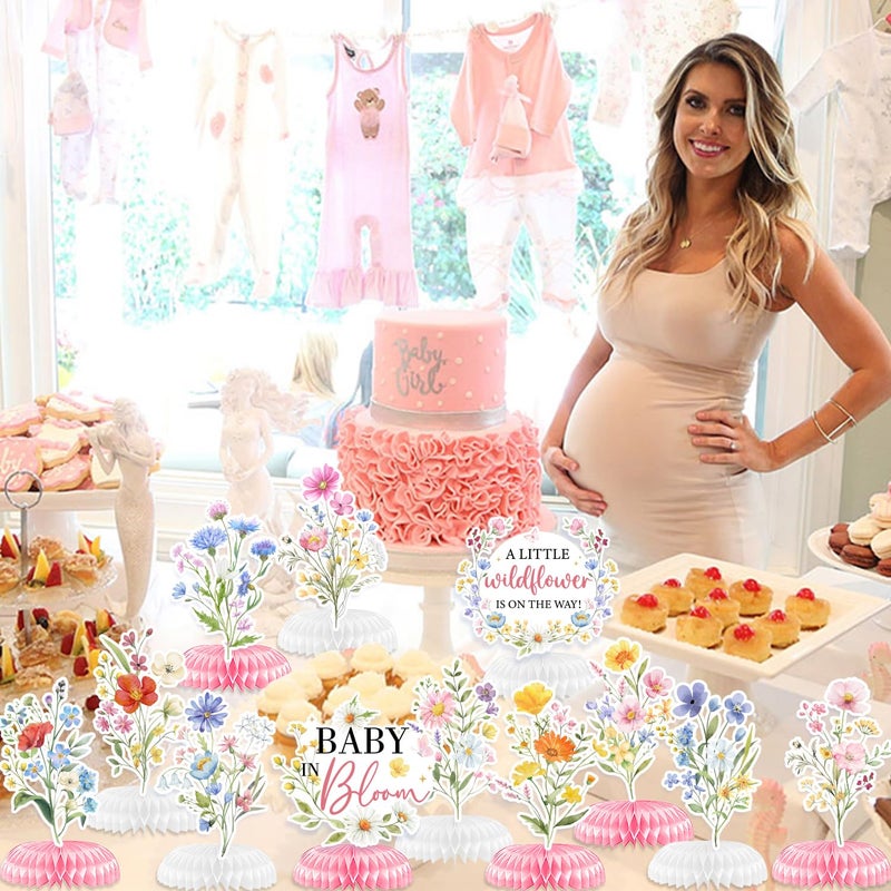 YTGUVBK Baby in Bloom Baby Shower Decorations Honeycomb Centerpiece, 12PCS Wildflower Baby Shower Honeycomb Centerpiece A Little Wildflower Is On The Way Paper Centerpiece for Spring Floral Table Decor - Image 2