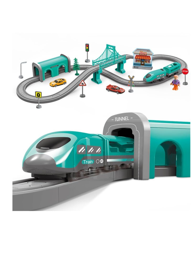 SYOSI Electric Train Toys Sets for Boys 66Pcs Battery Operated Train Set with Tracks Magnetic Connection DIY Rail Car Puzzle Assembling Building Blocks Track Magnetic Train Theme Set  - Image 1
