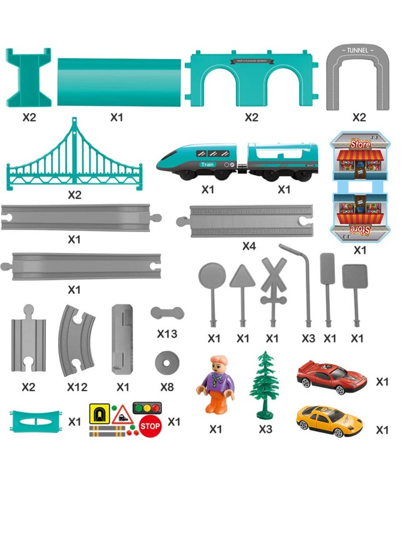 SYOSI - Electric Train Toys Sets for Boys 66Pcs Battery Operated Train Set with Tracks Magnetic Connection DIY Rail Car Puzzle Assembling Building Blocks Track Magnetic Train Theme Set - Image 1