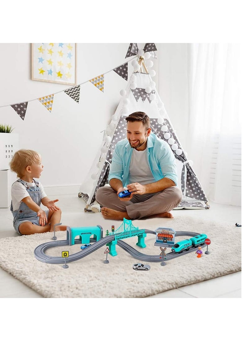 SYOSI - Electric Train Toys Sets for Boys 66Pcs Battery Operated Train Set with Tracks Magnetic Connection DIY Rail Car Puzzle Assembling Building Blocks Track Magnetic Train Theme Set - Image 1