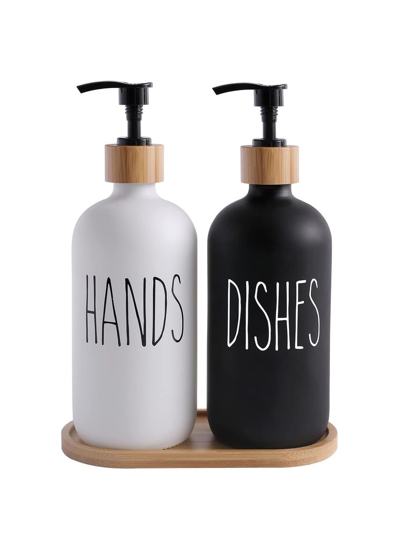 Glass Soap Dispenser Set, Contains Hand Soap and Dish Soap Dispenser, Suitable for Kitchen Decor. (Black & White)  - Image 1