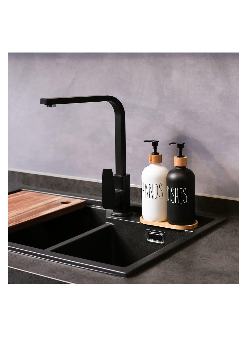 Glass Soap Dispenser Set, Contains Hand Soap and Dish Soap Dispenser, Suitable for Kitchen Decor. (Black & White)  - Image 2