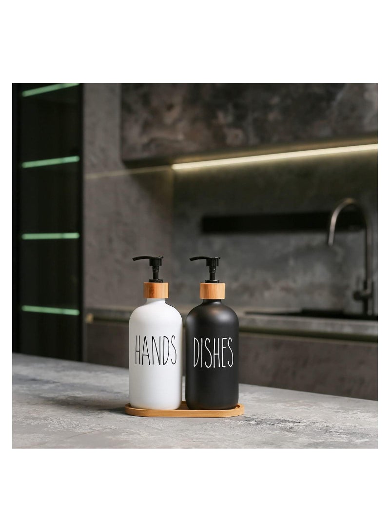 Glass Soap Dispenser Set, Contains Hand Soap and Dish Soap Dispenser, Suitable for Kitchen Decor. (Black & White)  - Image 3