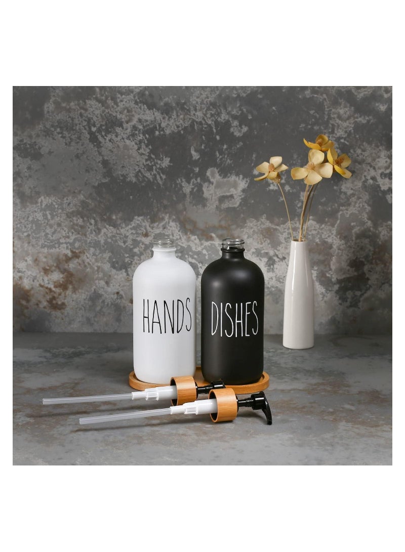 Glass Soap Dispenser Set, Contains Hand Soap and Dish Soap Dispenser, Suitable for Kitchen Decor. (Black & White)  - Image 4