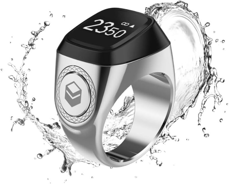 YU WELL iQIBLA Smart Tasbih Zikr Ring- Muslim Prayer- Prayer Timing Reminder OLED Display Tasbih Counter Smart Ring Wearable Technology Waterproof (22MM Metal, Bright Silver) - Image 2