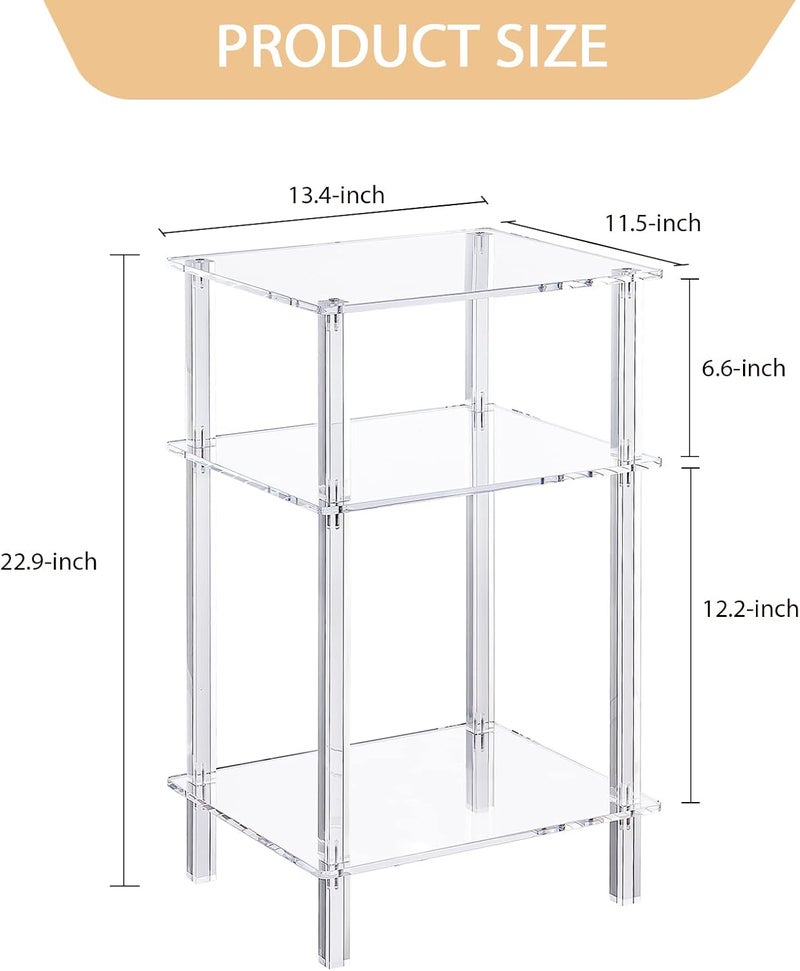 Eglaf طاولة جانبية أكريليك شفافة إجلاف - 13.4 بوصة طول × 11.5 بوصة عرض × 22.9 بوصة ارتفاع - طاولة نهائية صغيرة طاولة بثلاثة مستويات منضدة سرير لمساحات صغيرة في غرفة المعيشة، غرفة النوم، أرجل طاولة مربعة - Image 3