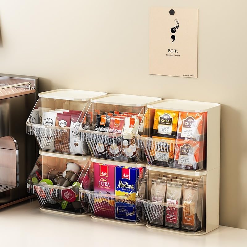 Ash & Roh Ash & Roh Stackable tea bag storage box Wall Hanging Storage Box, Punch Free Wall Mounted Storage Rack, Tea Bag Sorting Case, Debris Storage Rack, Desktop Organizer Storage & Organization (Cream) - Image 3