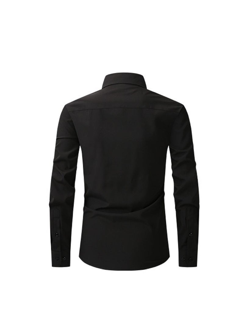 Loquat Thin Long Sleeved Slim Fitting Solid Color Men's Shirt - Image 2