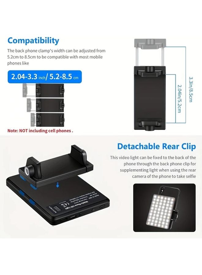 Black 60 LED Rechargeable Clip Light 3 Modes For Phone Laptop Makeup Selfie - Image 5