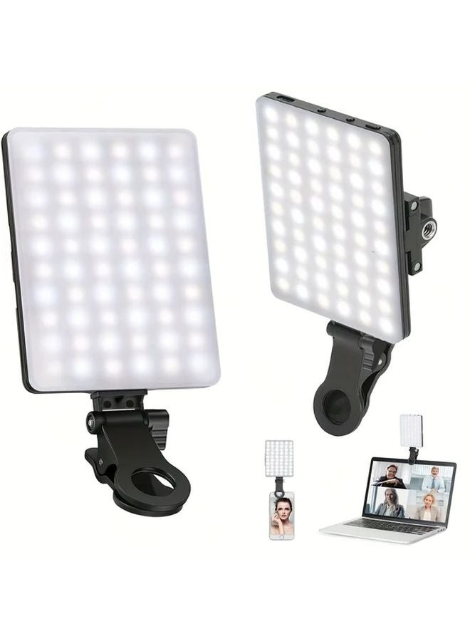 Black 60 LED Rechargeable Clip Light 3 Modes For Phone Laptop Makeup Selfie - Image 1