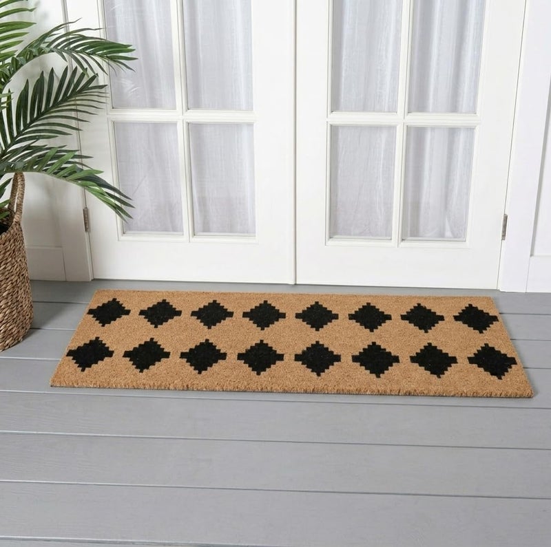 ATMAH Coir Tetris Strips Doormat 120x40 cm Beige | Anti Slip PVC Backing | Dirt Trapper Entrance Mat for Indoor & Covered Outdoor Use - Image 1