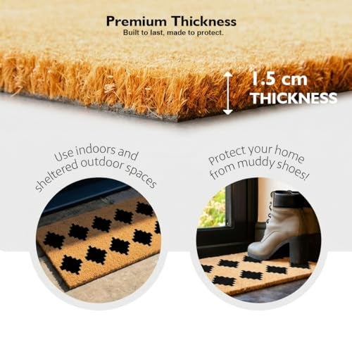ATMAH Coir Tetris Strips Doormat 120x40 cm Beige | Anti Slip PVC Backing | Dirt Trapper Entrance Mat for Indoor & Covered Outdoor Use - Image 3