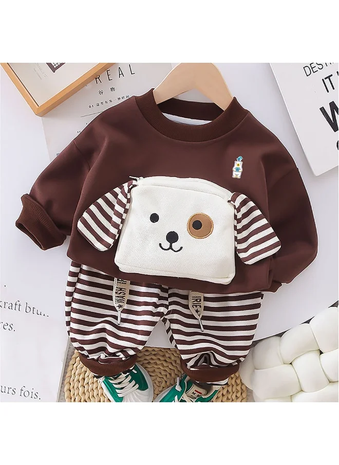 صندوق المفاجآت الصغيرة Box 2Pcs Set Brown Stripes Doggy Eye Patch Track Suit Set For Toddler And Kids Winter & All Season Wear-2-3Y