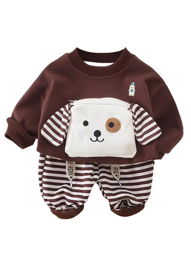 صندوق المفاجآت الصغيرة Box 2Pcs Set Brown Stripes Doggy Eye Patch Track Suit Set For Toddler And Kids Winter & All Season Wear-2-3Y