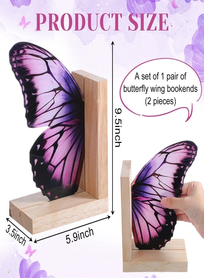 Tosstuki Decorative Butterfly Bookends Wooden Acrylic Butterflys Bookend Modern Bookshelf Decor Accent Book Stopper Decor for Home Farmhouse Shelves Office Lover Gift(Purple Butterfly) - Image 2