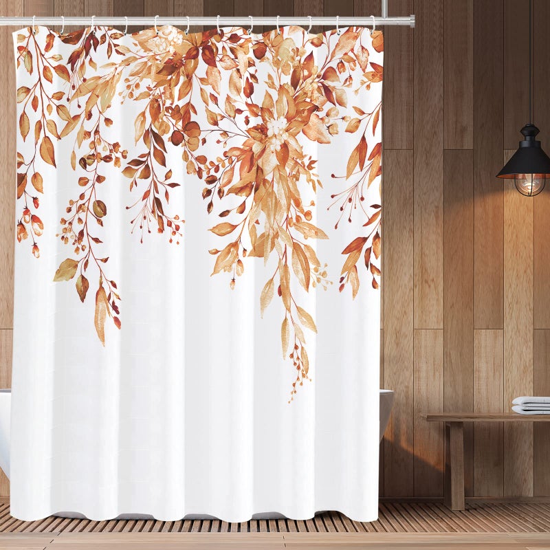 Tititex Orange Eucalyptus Shower Curtain Sets Watercolor Bright Leaves on The Top Plant with Floral Bathroom Decoration 72x72 Inch with Hooks