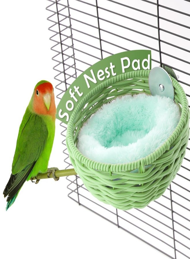 VTurboWay 1 Pack Bird Rattan Nest with 1 Pcs Nest Mat Egg Laying Bed Breeding House for Parrot Lovebird Cockatiel Budgerigar Finch Canary (Green) - Image 5
