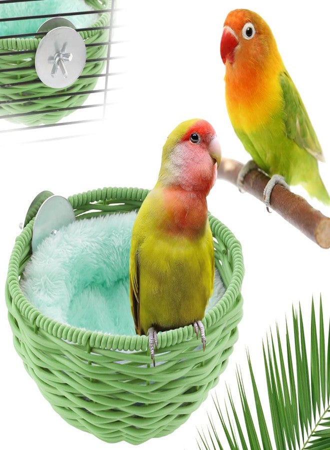 VTurboWay 1 Pack Bird Rattan Nest with 1 Pcs Nest Mat Egg Laying Bed Breeding House for Parrot Lovebird Cockatiel Budgerigar Finch Canary (Green) - Image 1