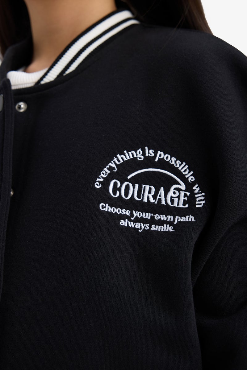 DeFacto Black Girl Oversize Fit Crew Neck Cardigan Slogan Casual - Image 5