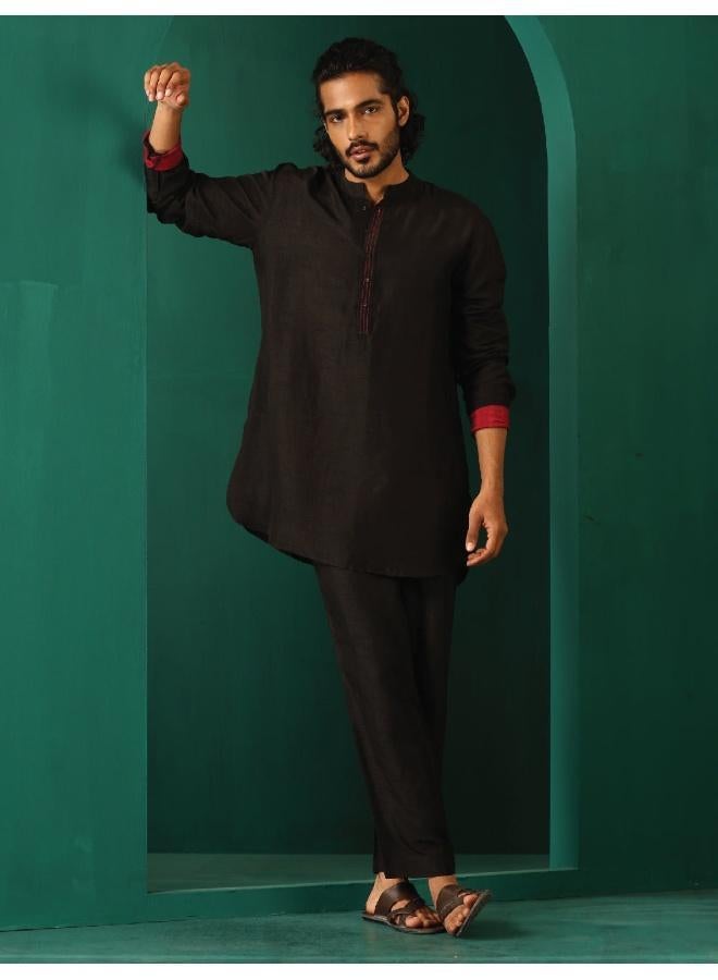 ترو برونز Men's Black Silk Co-ord Set Stitch Detail  - Image 1