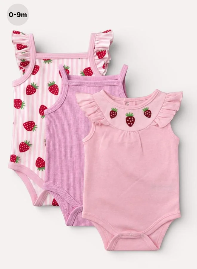 Victor And Jane Baby Girls Frill Strap Sleeveless Bodysuits - 3 Pack