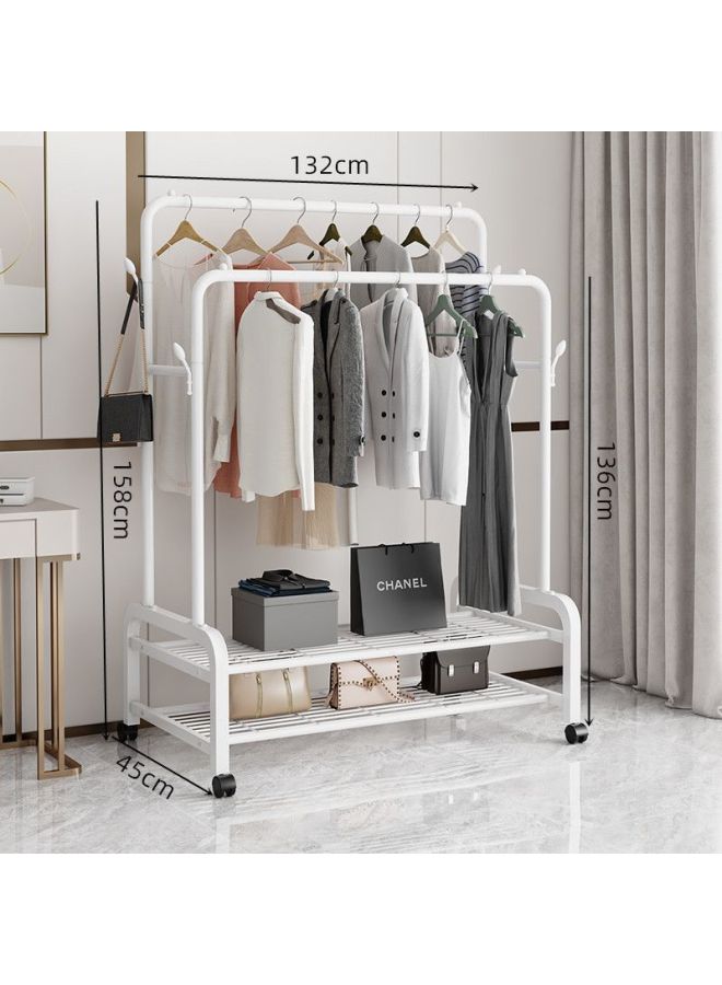 Bold Hanger Floor Drying Rack Household Indoor Folding Vertical Clothes Shelf Simple Wardrobe Storage-Color:Recommended  White Double Rod Double Layer + Wheel 1.3m  - Image 1